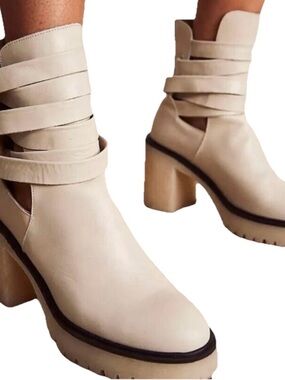 Free People Jesse Women's Cutout Boots In Ivory Size 8.5/39